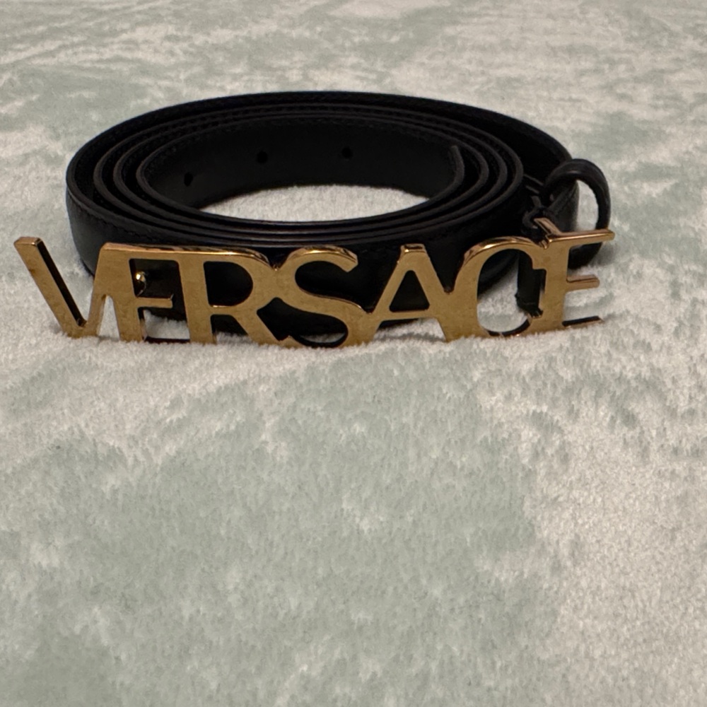 Versace Black Belt with Gold Lettering
